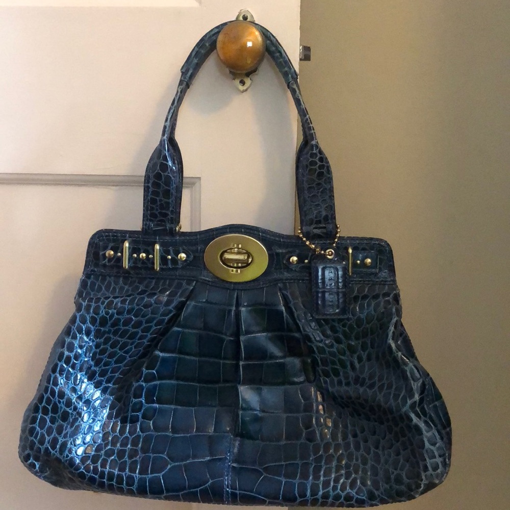 Large blue leather Coach purse
